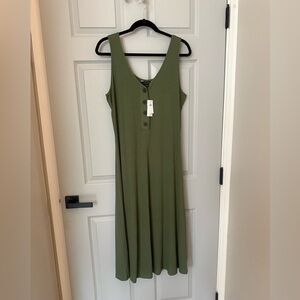 Banana Republic Olive Green Ribbed Button Front Midi Dress - Size L